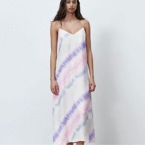 NWT ZARA Blogger Favorite Satin Effect Tie-Dye Midi Slip Dress Size XS